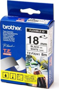 Плёнка для наклеек эластичная Brother TZE-FX241 чёрный шрифт на белой основе, 18мм*8м, купить в Краснодаре